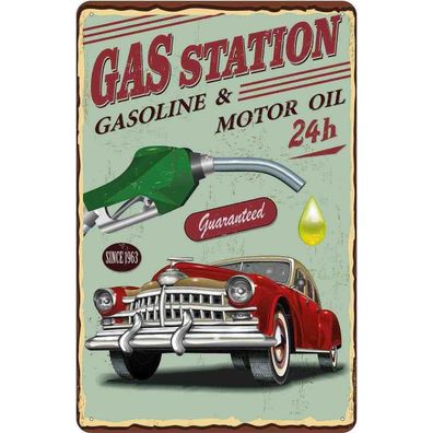 Blechschild 20x30 cm - Gas Station gasoline motor oil 24