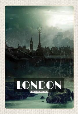 Blechschild 20x30 cm - London UK Vintage Nacht