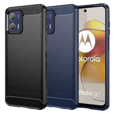 TPU Hülle für Motorola Moto G73 Carbon Fiber Skin Brushed Schutzcover Soft Case