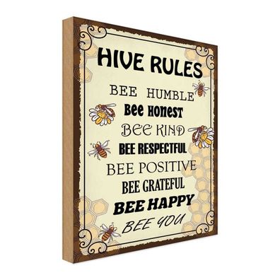 vianmo Holzschild 20x30 cm Tier Hive rules bee humble honest