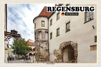 Blechschild 20x30 cm - Regensburg Porta Practoria Schloss