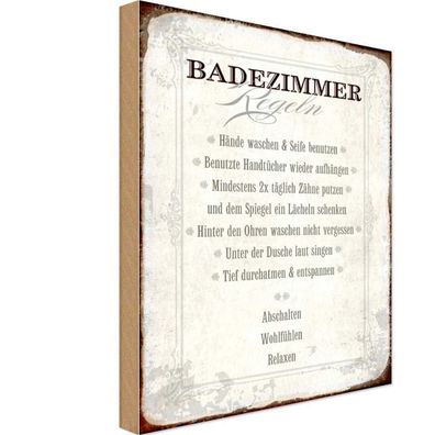 Holzschild 20x30 cm - Badezimmer Regeln Haus Geschenk