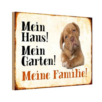 Holzschild 18x12 cm - Hund Beagle mein Haus Garten Familie