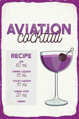 Blechschild 20x30 cm - Aviation Cocktail Recipe