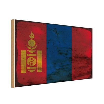 vianmo Holzschild Holzbild 20x30 cm Mongolei Fahne Flagge