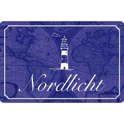 Blechschild 20x30 cm - Nordlicht Meer Leuchtturm Metal