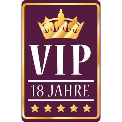 Blechschild 20x30 cm - VIP 18 Jahre (lila/ weiß)