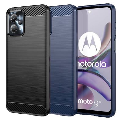 TPU Hülle für Motorola Moto G13 G23 Carbon Fiber Skin Brushed Backcover Case