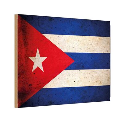 vianmo Holzschild Holzbild 18x12 cm Kuba Fahne Flagge