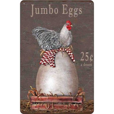 vianmo Blechschild 20x30 cm gewölbt Tier Huhn jumbo Eggs 25 c a dozen