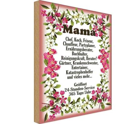 Holzschild 20x30 cm - Mama Chef Koch Friseur Blumen