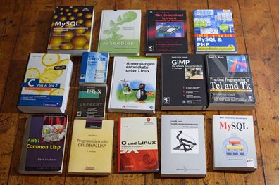 15 Bücher Linux Sammlung Konvolut MySQL C Programmierung Logik PHP Gimp TCL/ TK Latex