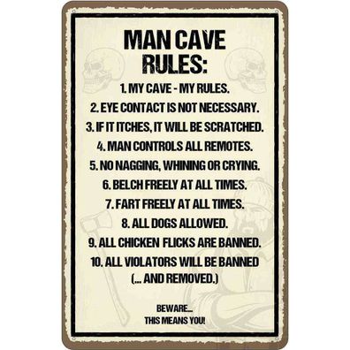 Blechschild 20x30 cm - Man Cave Rules my cave my rules