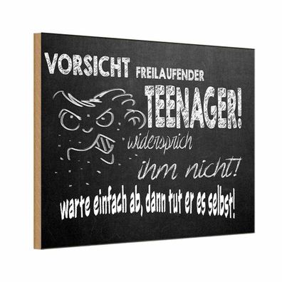 Holzschild 18x12 cm - Vorsicht freilaufender Teenager