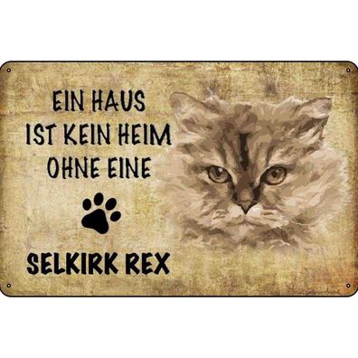 Blechschild 18x12 cm - Selkirk Rex Katze ohne kein Heim