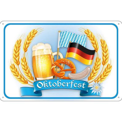 vianmo Blechschild 18x12 cm gewölbt Essen Trinken Oktoberfest Bier Brezel Wurst