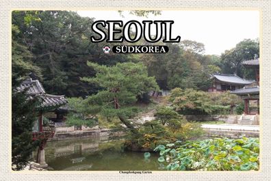 Holzschild 20x30 cm - Seoul Südkorea Changdeokgung Garten