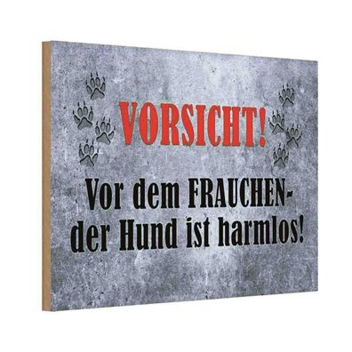 vianmo Holzschild 20x30 cm Warnung Vorsicht Frau Hund harmlos