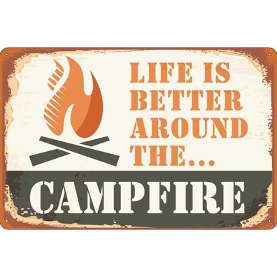 Blechschild 20x30 cm - Camping Campfire life is better Outdoor