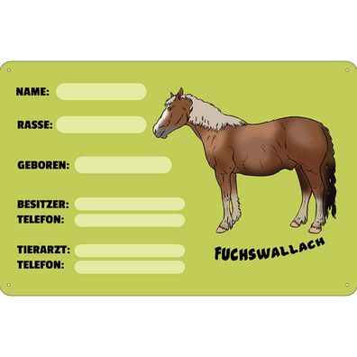 Blechschild 18x12 cm - Pferd Fuchswallach Name Besitzer Rasse