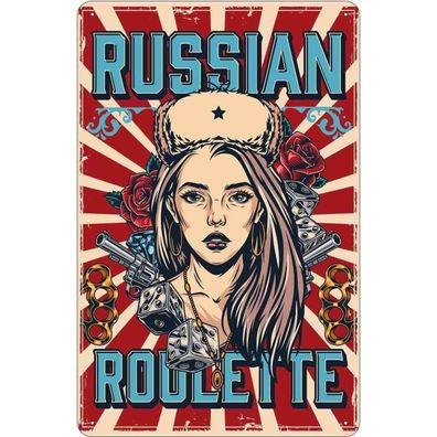 Blechschild 20x30 cm - Pinup russian roulette