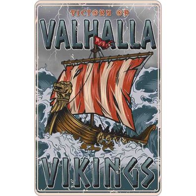 vianmo Blechschild 18x12 cm gewölbt Dekoration Schiff Valhalla Vikings