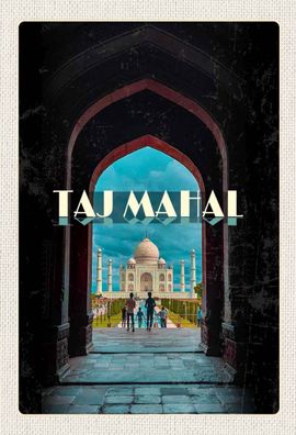 Holzschild 20x30 cm - Indien Taj Mahal Menschen Muslime