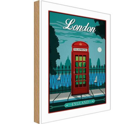 Holzschild 20x30 cm - London red Telephone England Telefon