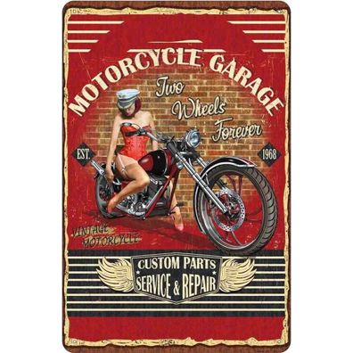 Blechschild 18x12 cm - Pinup Motorcycle Garage Vintage