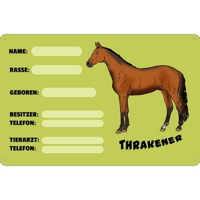 Blechschild 18x12 cm - Pferd Thrakener Name Besitzer Rasse