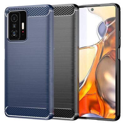 TPU Hülle für Xiaomi 11T 11T PRO Carbon Fiber Skin Brushed Schutzcover Soft Case