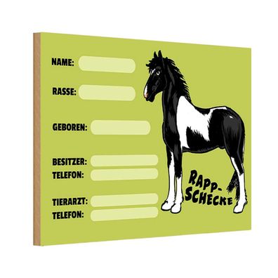 Holzschild 18x12 cm - Pferd Rappschecke Name Besitzer Rasse