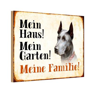 Holzschild 20x30 cm - Hund Dobermann mein Haus Garten Familie