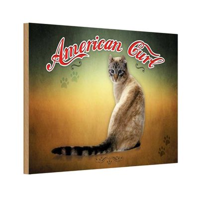 vianmo Holzschild 18x12 cm Tier Katze American Curl Metall Wanddeko