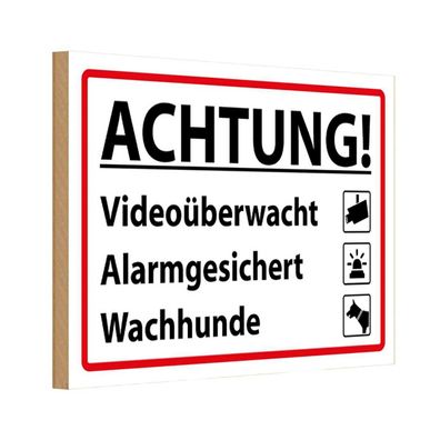 vianmo Holzschild 18x12 cm Warnung Achtung Videoüberwacht Alarm