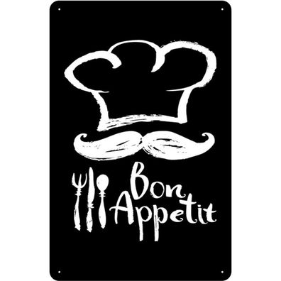 Blechschild 20x30 cm - Essen Bon Appetit Restaurant s/ w