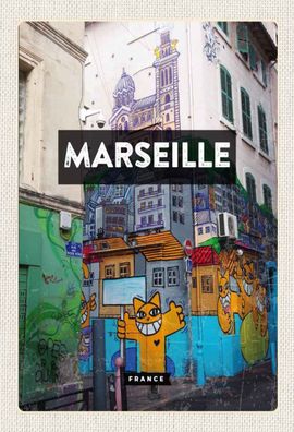 Holzschild 20x30 cm - Marseille France Reiseziel