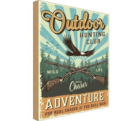Holzschild 20x30 cm - Outdoor hunting club Adventure