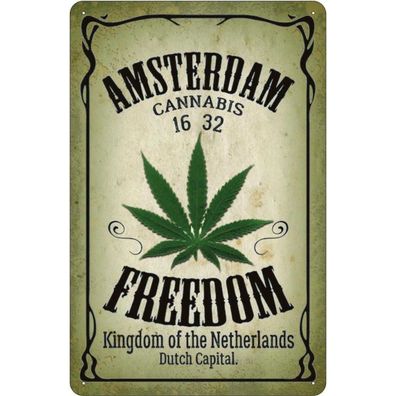 Blechschild 20x30 cm - Cannabis Amsterdam freedom Kingdom