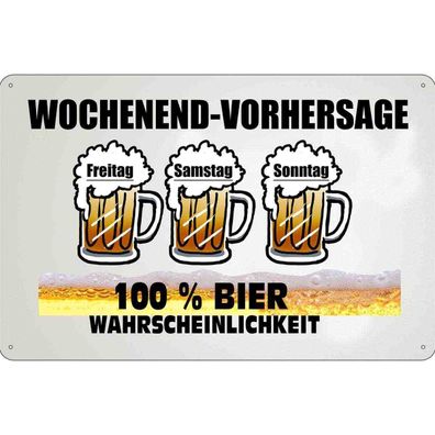 Blechschild 20x30 cm - Alkohol Wochenend Vorhersage 100% Bier