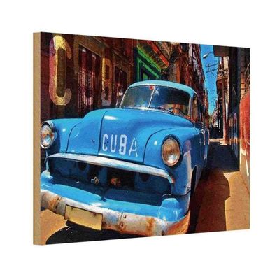 vianmo Holzschild 18x12 cm Garage Werkstatt Cuba blaues Auto