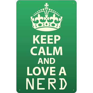 Blechschild 20x30 cm - Keep Calm and love a nerd