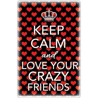 Blechschild 20x30 cm - Keep Calm and love crazy friends