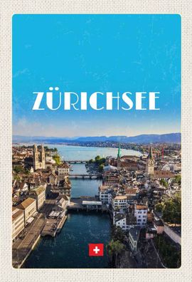 Holzschild 20x30 cm - Zürich Ausblick auf die Stadt