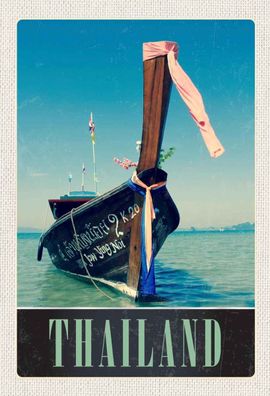 Holzschild 20x30 cm - Thailand Meer blaues Meer Boot Natur