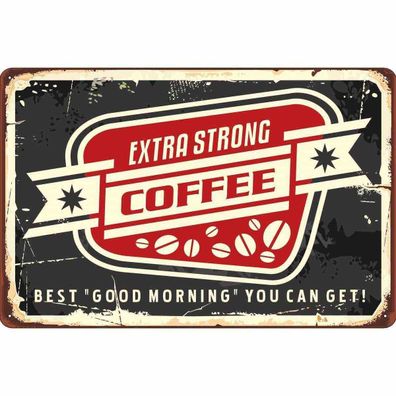 Blechschild 18x12 cm - Kaffee extra strong Coffee good morning