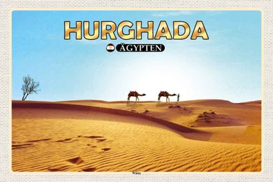 Blechschild 20x30 cm - Hurghada Ägypten Wüste Kamele