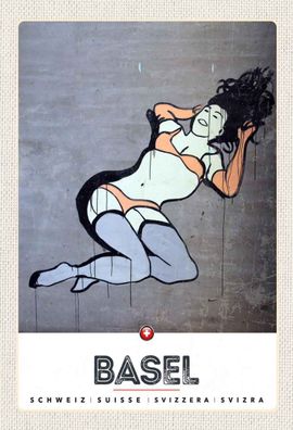 Holzschild 20x30 cm - Basel Schweiz nackte Frau Graffiti