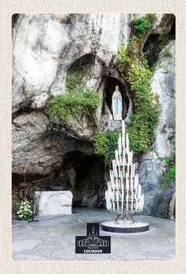 Holzschild 20x30 cm - Frankreich Lourdes Jesud Kerzen Natur