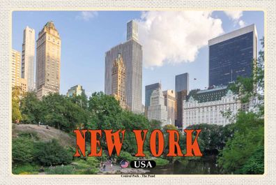 Holzschild 20x30 cm - New York USA Central Park - The Pond See